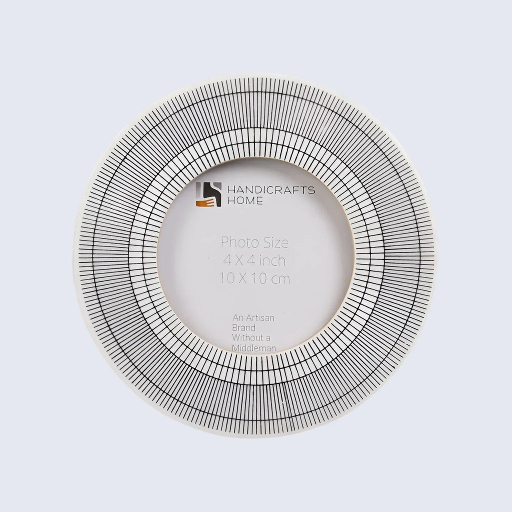 4x4 Round Black & White Picture Frame Linear Sunburst Pattern