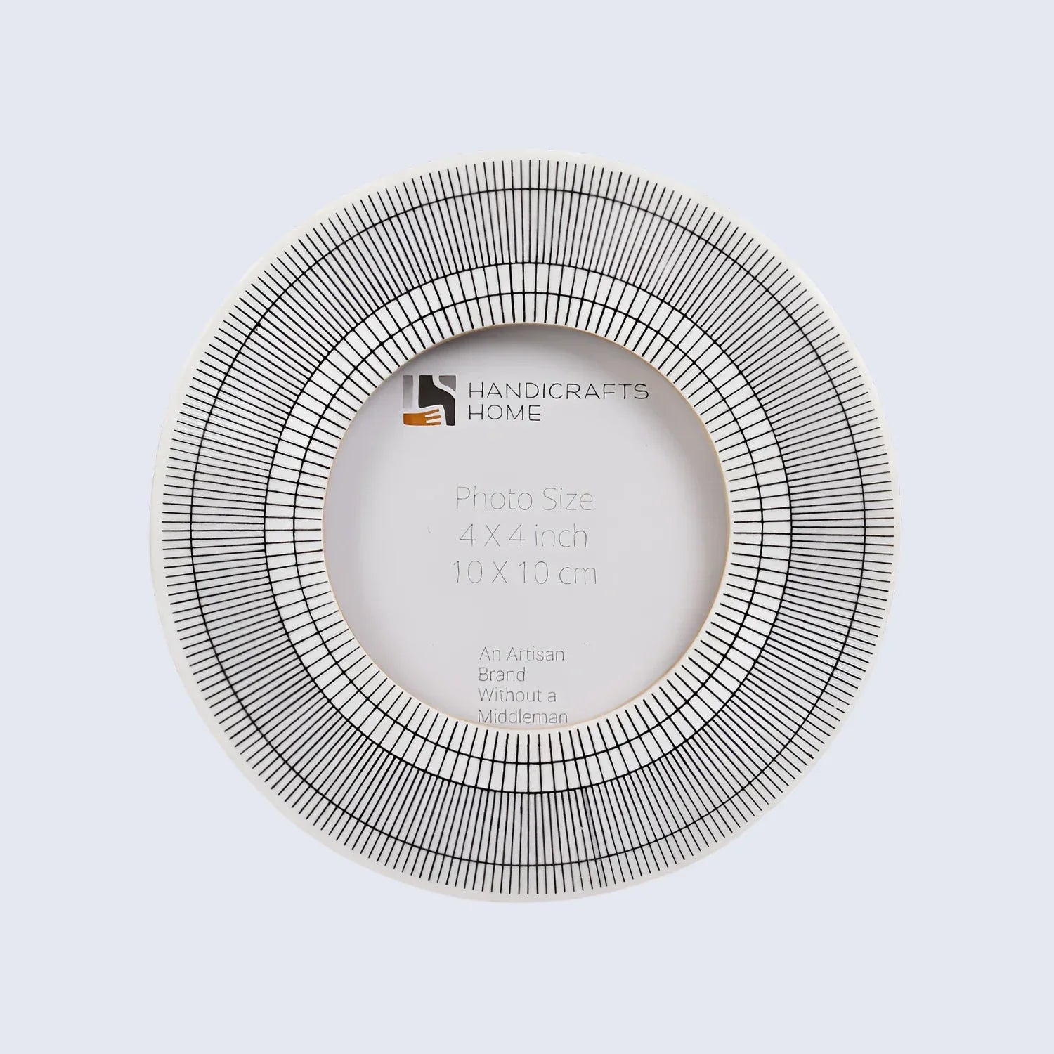 4x4 Round Black & White Picture Frame Linear Sunburst Pattern