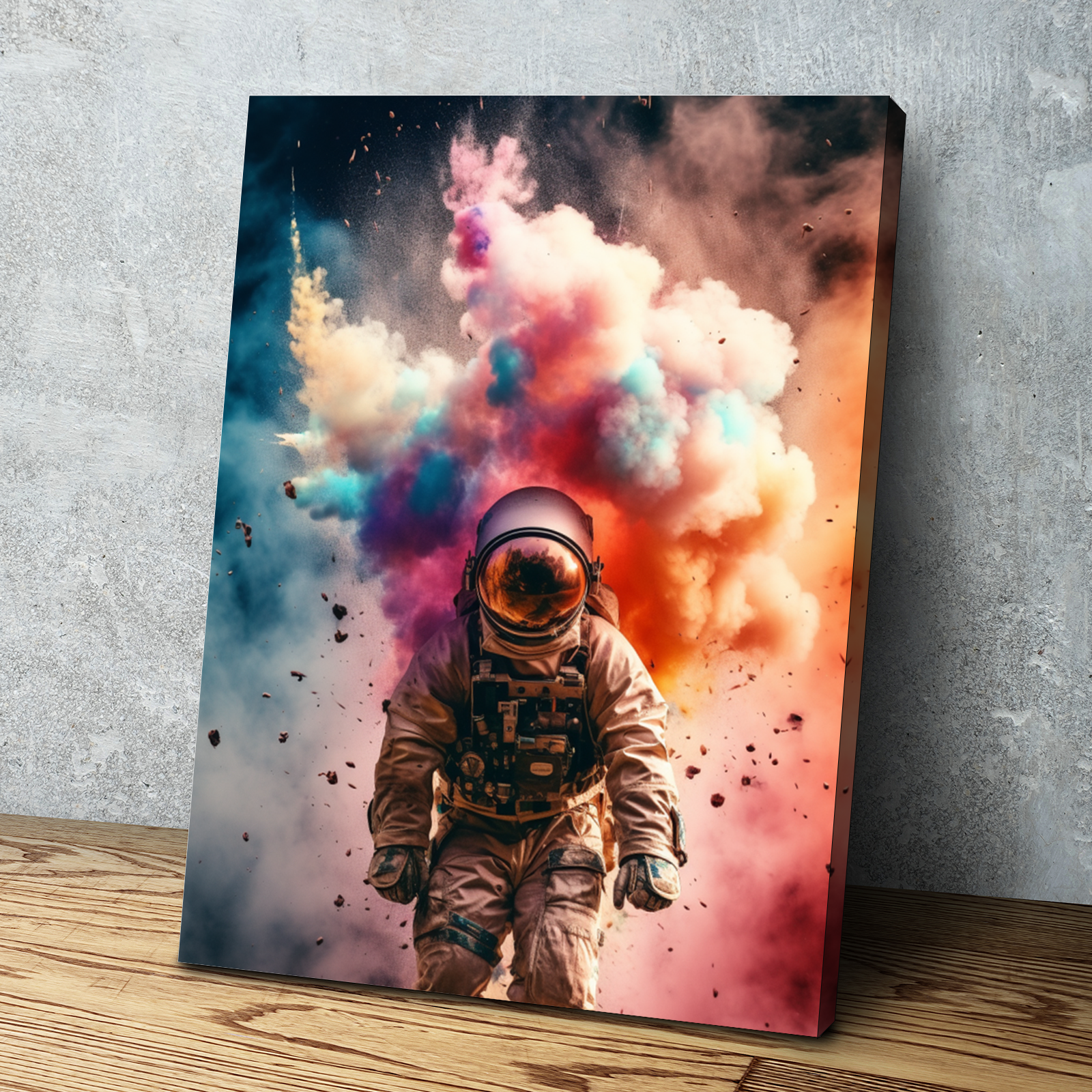 Abstract NASA Astronaut Colorful Cloud Space Travel | Canvas Wall Art Framed Print | Living Room Kids Room Bedroom Wall Decor v2